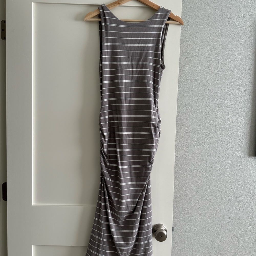 Athleta Women Small Gray and White Striped Midi Dress - Picture 3 of 11